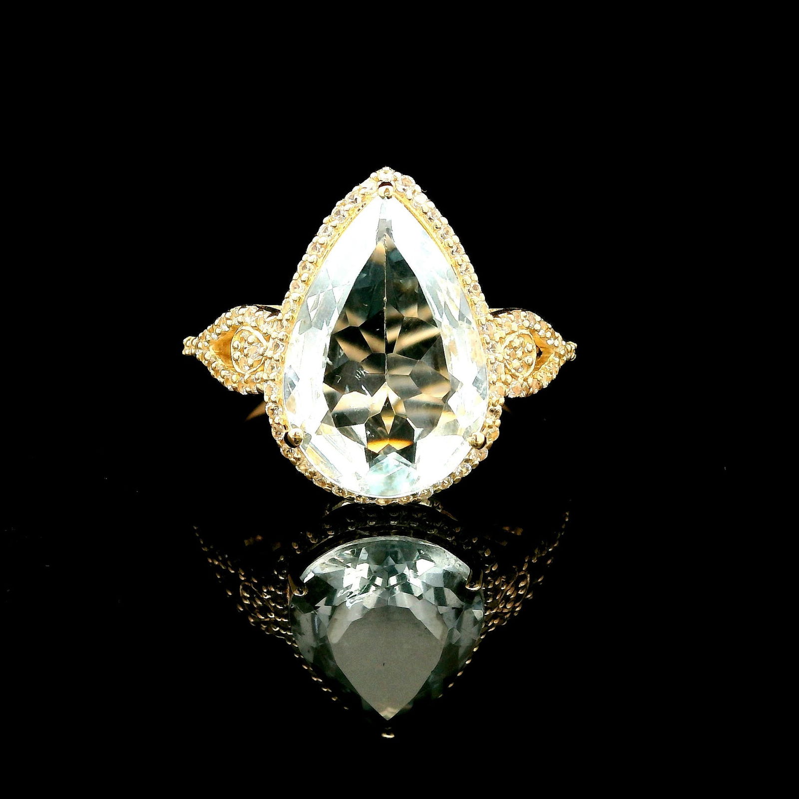 4.05 Ct Pear Aquamarine 9K Gold Ring - 4