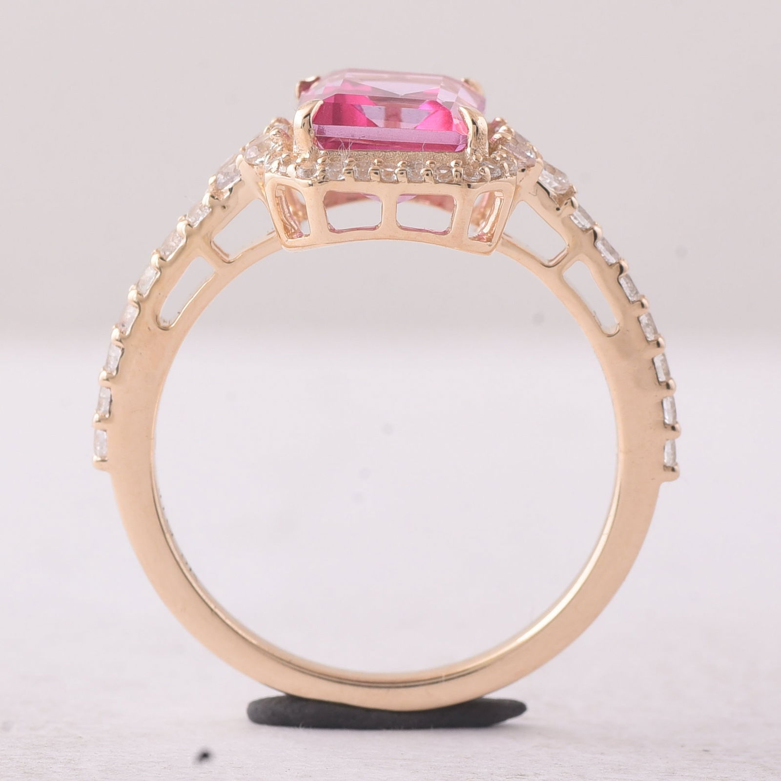 3.49 Ct Octagon Pink Topaz 9K Gold Ring - 4