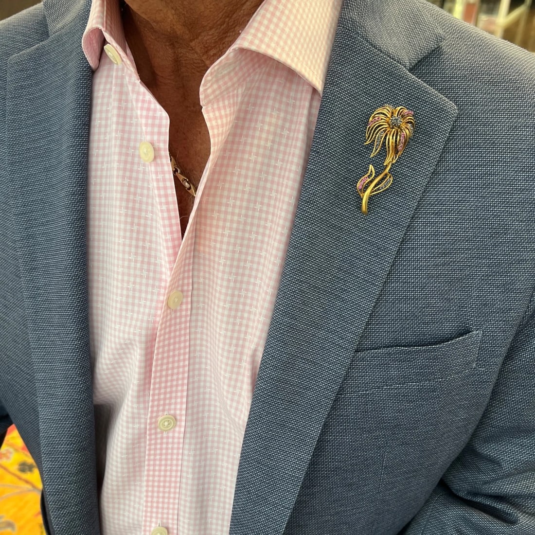 Vintage 1960's Sapphire Ruby Flower Brooch Pin 18K Yellow Gold, 12.49 Gr - 5