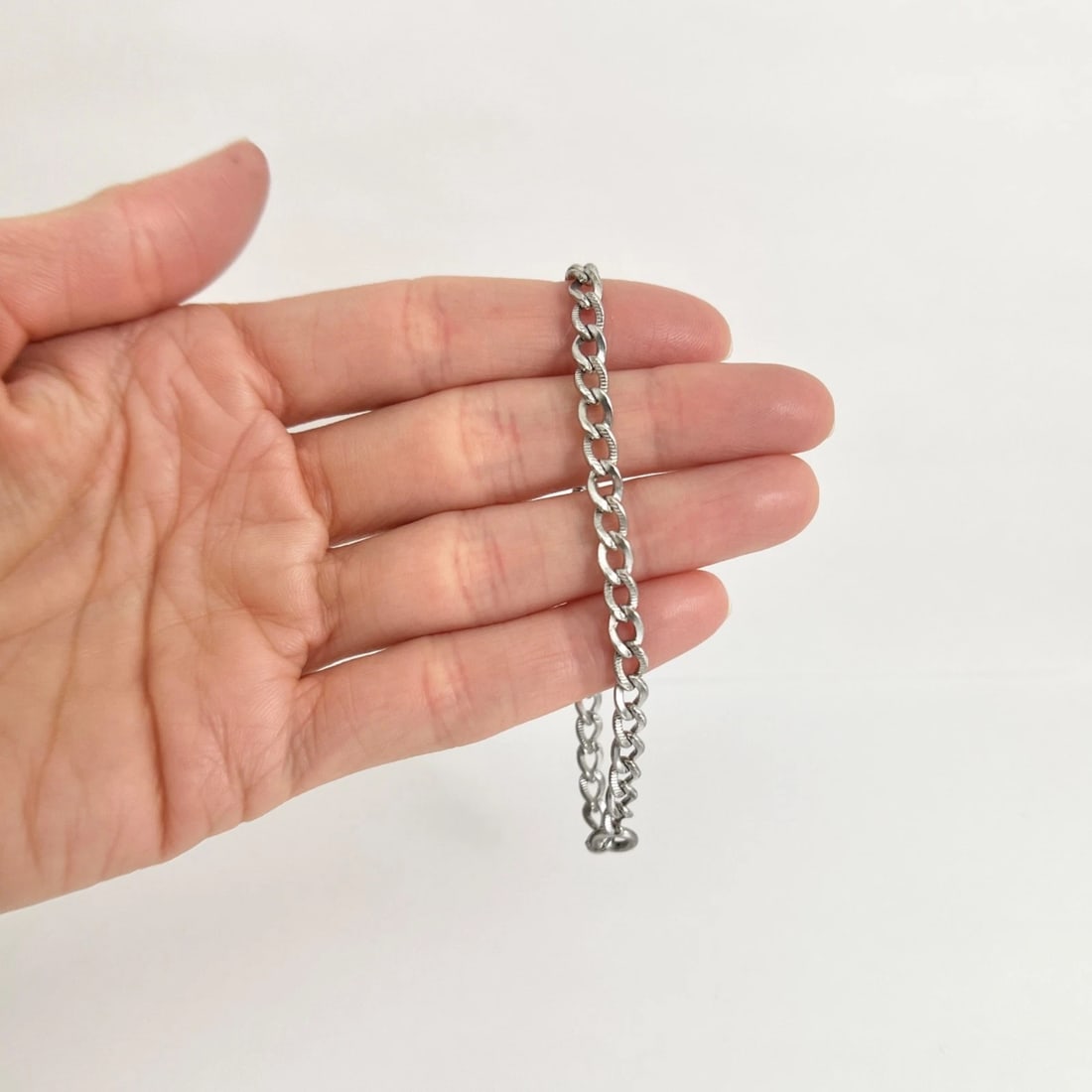 Vintage Open Curb Chain Link Bracelet Sterling Silver, 7.25 Inches, 6.57 Grams - 2