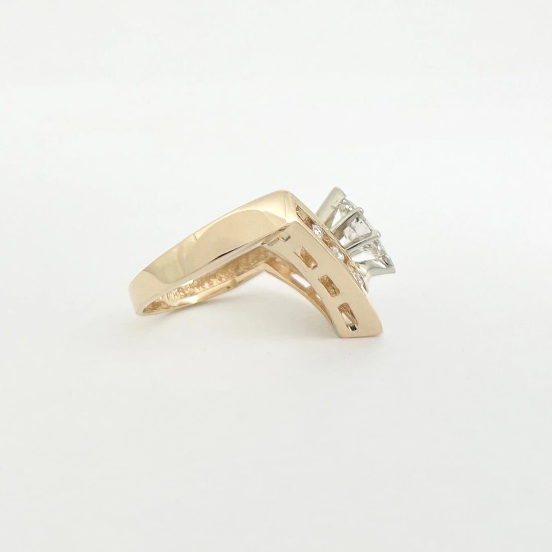 Vintage 1980's Marquise Diamond Chevron Statement Ring 14K Yellow Gold, 4.78 Gr - 6