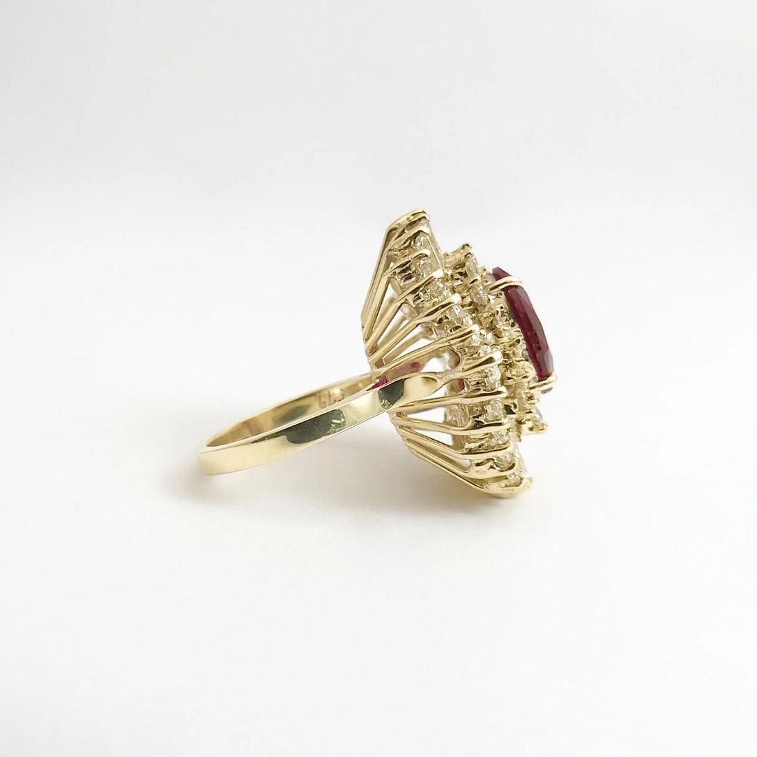 Vintage 1960's Red Gemstone Diamond Cocktail Ring 14K Yellow Gold, 13.81 Grams - 10