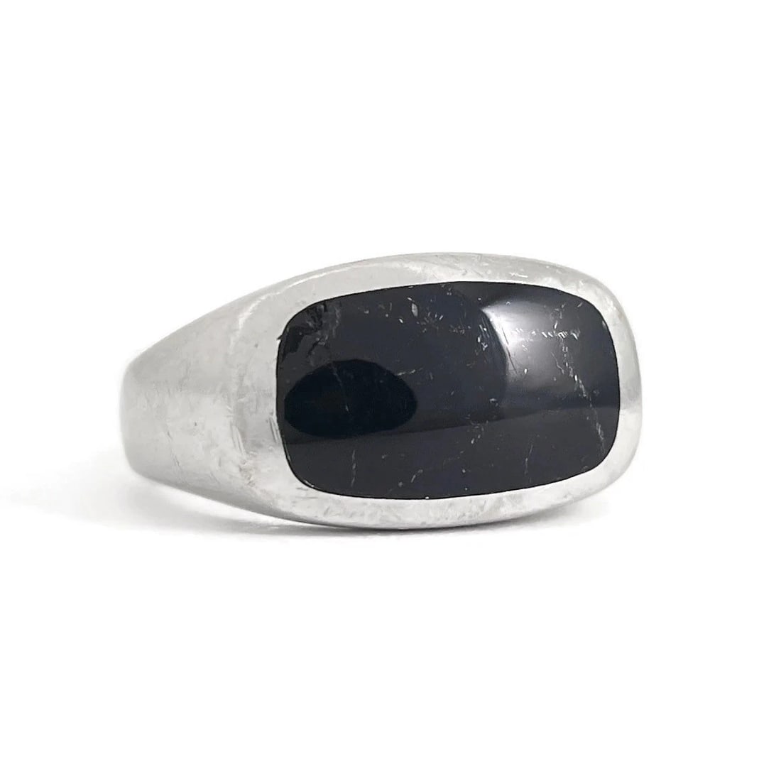 Vintage 1970's Men's Black Onyx Signet Ring 14K White Gold, Size 10.75, 12.78 Gr (1 of 7)