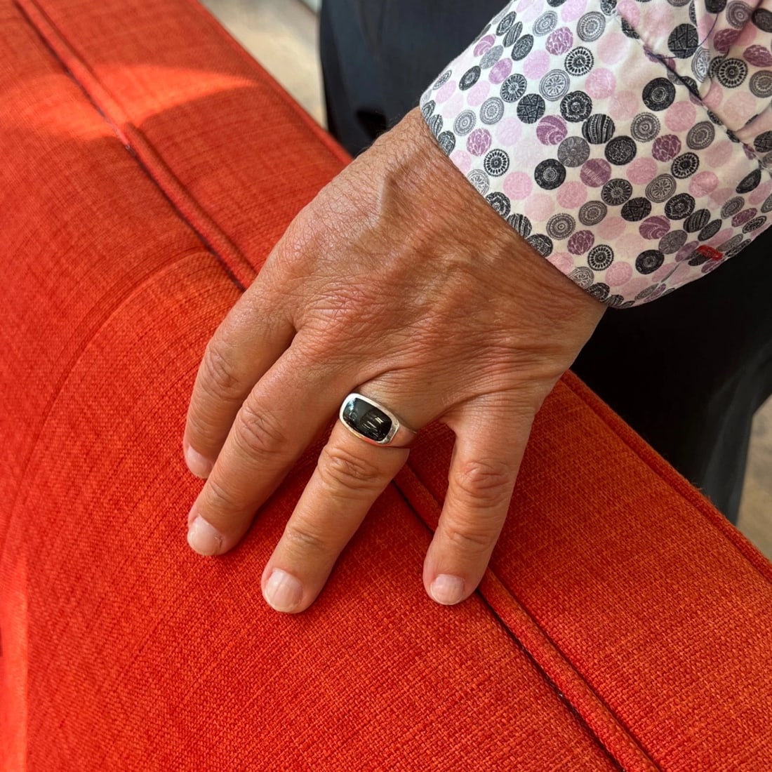 Vintage 1970's Men's Black Onyx Signet Ring 14K White Gold, Size 10.75, 12.78 Gr - 3