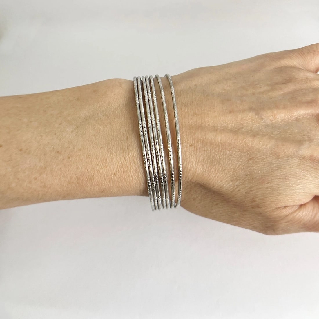 Vintage Stackable Bangle Bracelet Set Sterling Silver, 14.77 Grams - 3