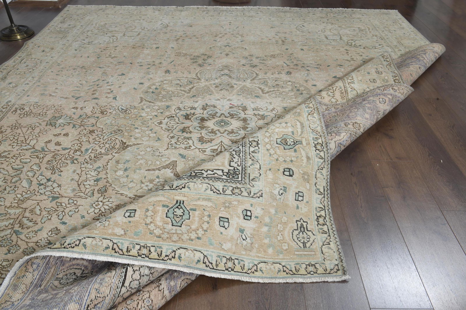 9'7x12'4 ft, BEIGE OVERSIZED RUG, Vintage Wool - 14