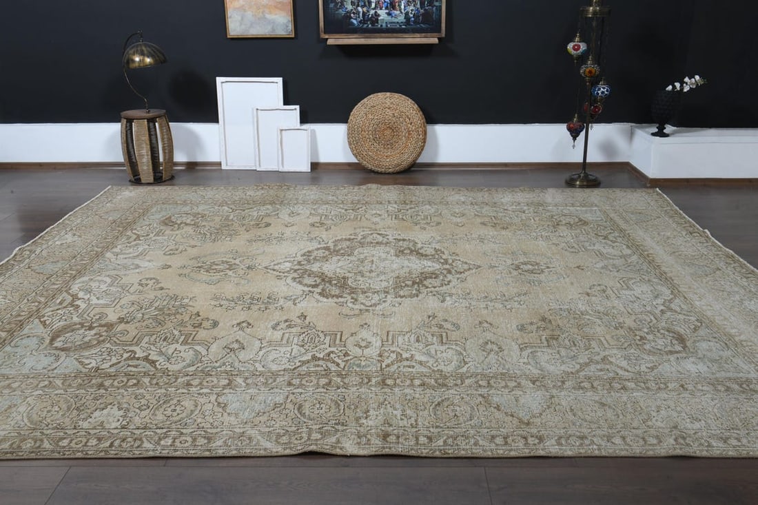 10x12'3 ft, PERSIAN MINIMALIST RUG, Oversized Antique - 10