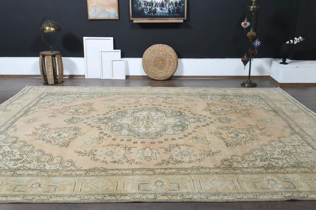 9'7x12'7 ft, PERSIAN OVERSIZED RUG, Orange Green - 10