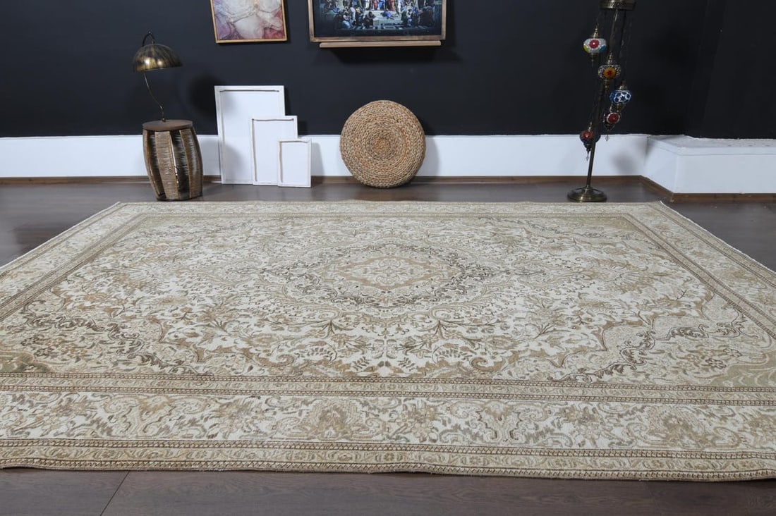 7.8x11.5 ft, PERSIAN MINIMALIST RUG, Oversized Antique - 10