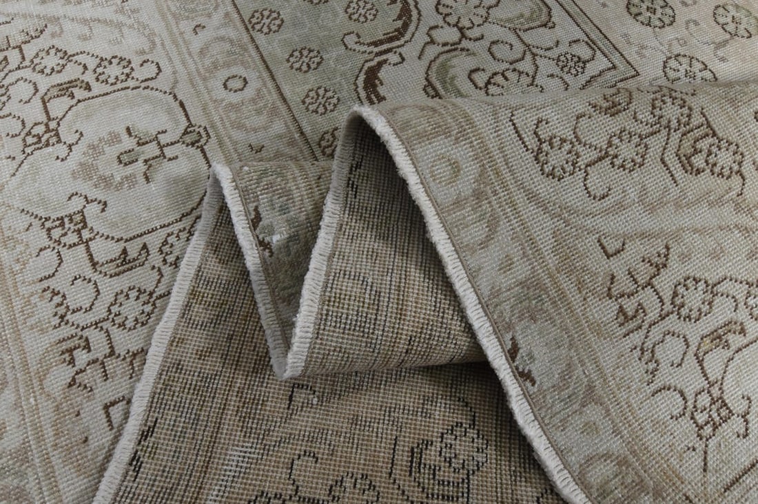 9.4x12.2 ft, OVERSIZED NEUTRAL RUG: Title: 9.4x12.2 ft, OVERSIZED NEUTRAL RUG Origin: Turkey Date/Period: 1960 - 1970 Materials: Wool and Cotton Size: Width: 9.4 feet; Length: 12.2 feet Description: This Turkish one-of-a-kind Anatolian