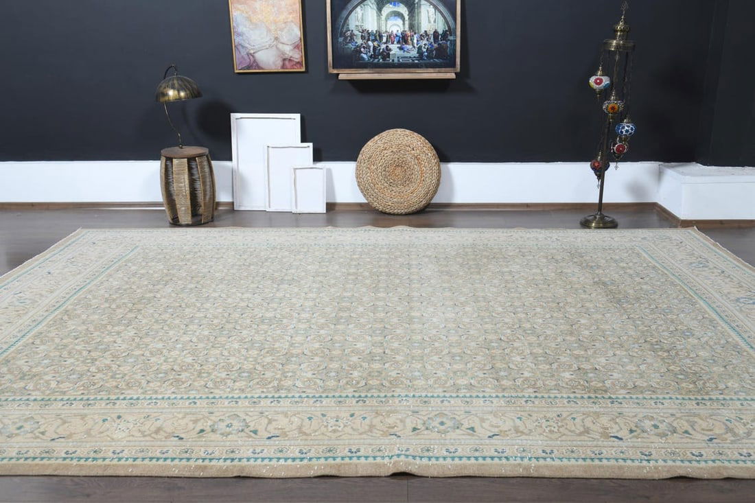 9.1x13.5 ft, PERSIAN NEUTRAL RUG, Oversized Antique - 10