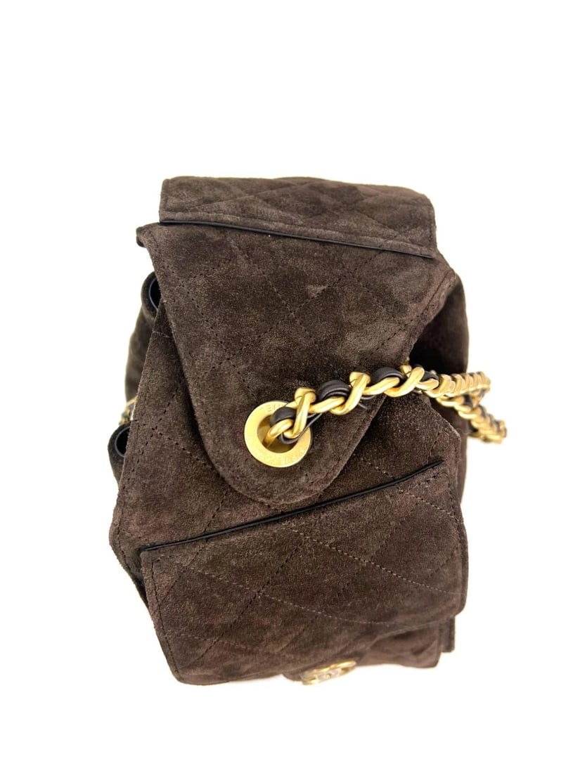 Chanel 25 Suede Calfskin Antique Gold Metal Small Brown Shoulder Bag - 13