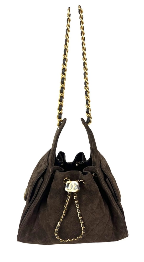 Chanel 25 Suede Calfskin Antique Gold Metal Small Brown Shoulder Bag (1 of 17)