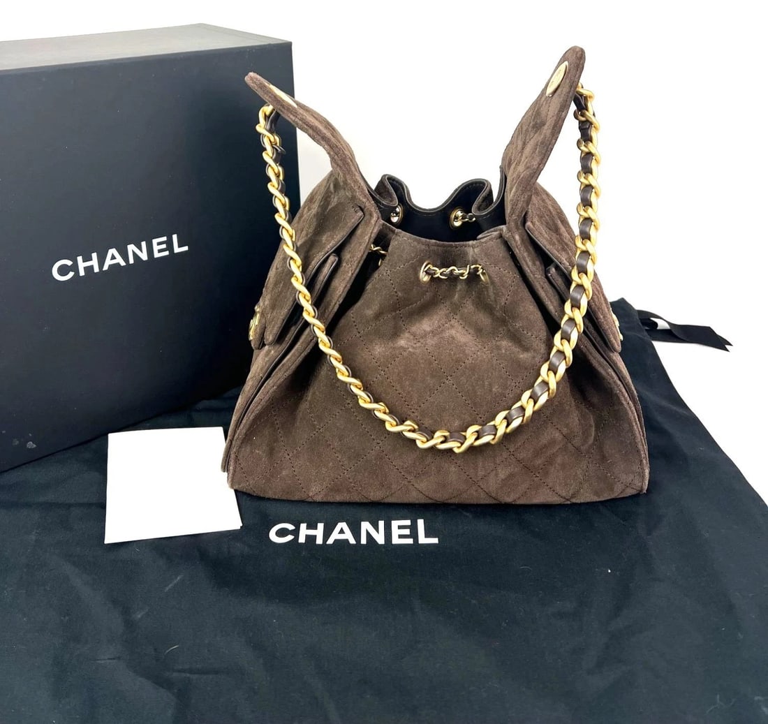 Chanel 25 Suede Calfskin Antique Gold Metal Small Brown Shoulder Bag - 2