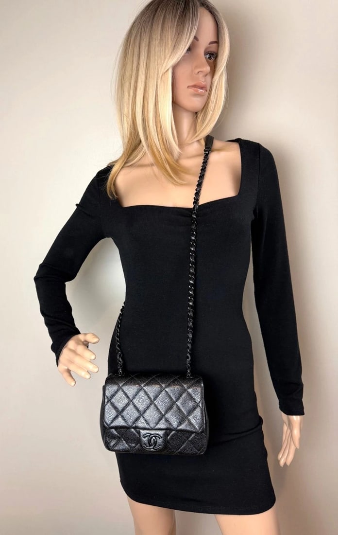 Chanel Caviar Quilted Incocognito Mini Square Black Flap Bag - 15