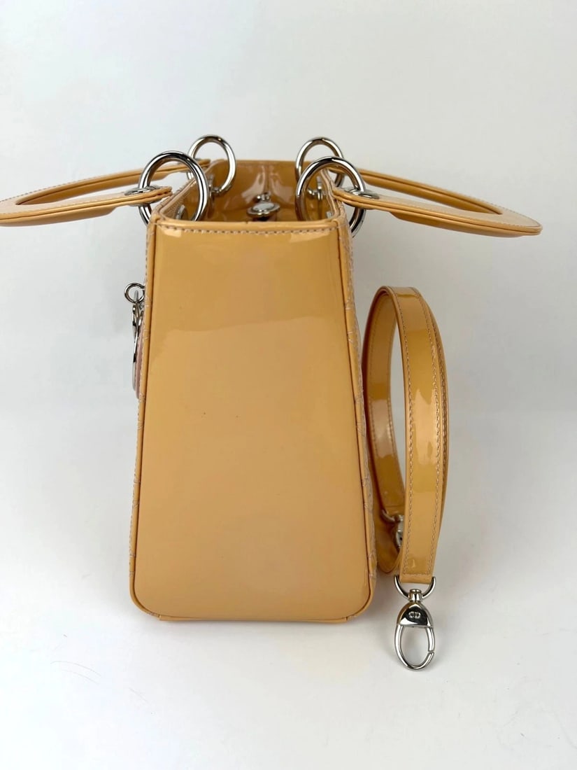 Christian Dior Yellow Patent Leather Cannage Medium Lady Dior Bag - 11