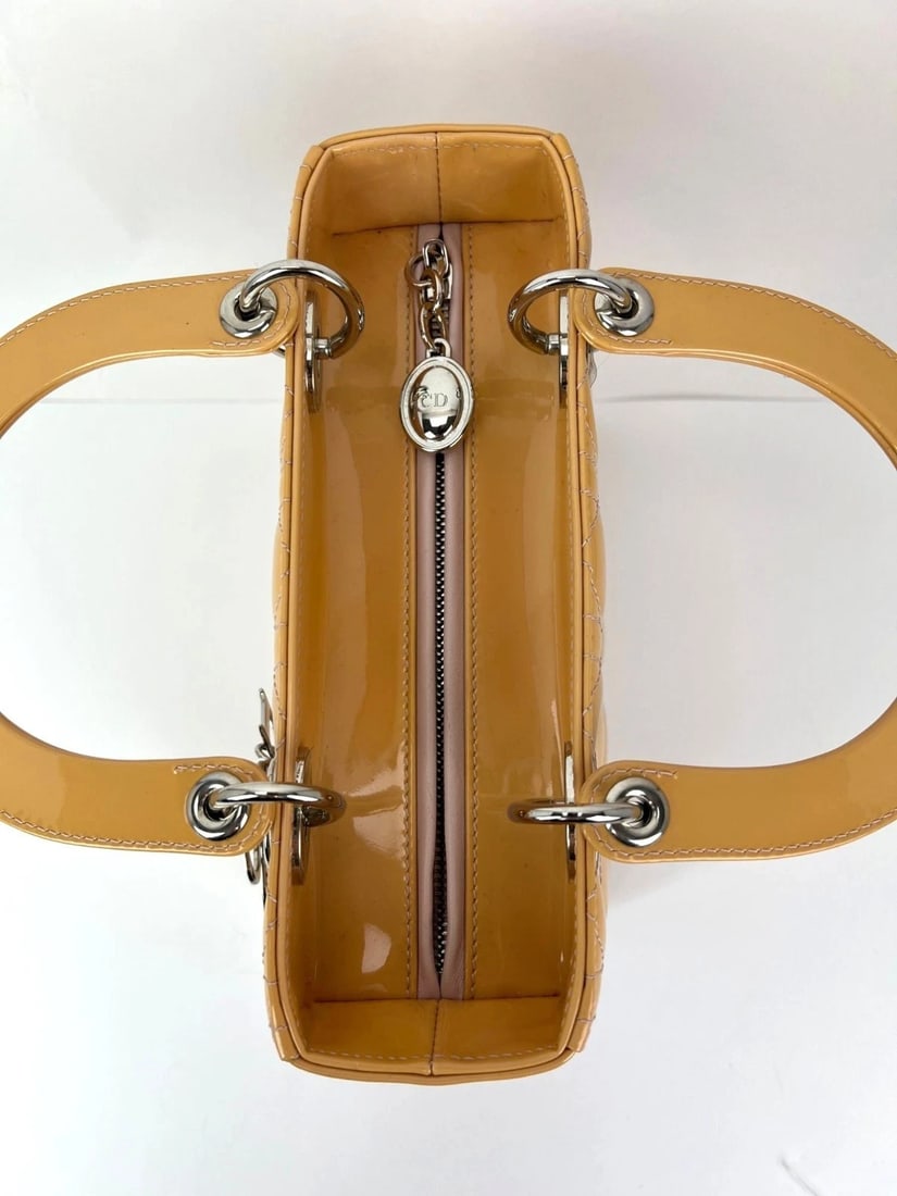 Christian Dior Yellow Patent Leather Cannage Medium Lady Dior Bag - 12