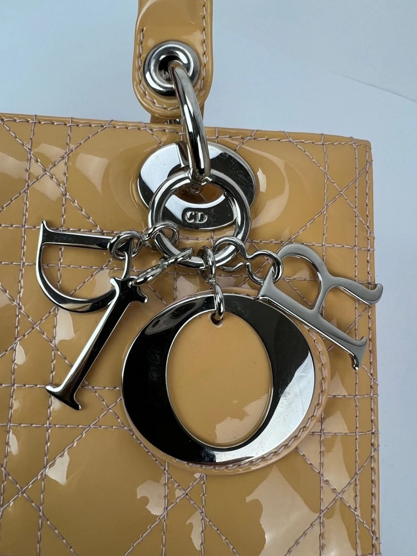 Christian Dior Yellow Patent Leather Cannage Medium Lady Dior Bag - 13