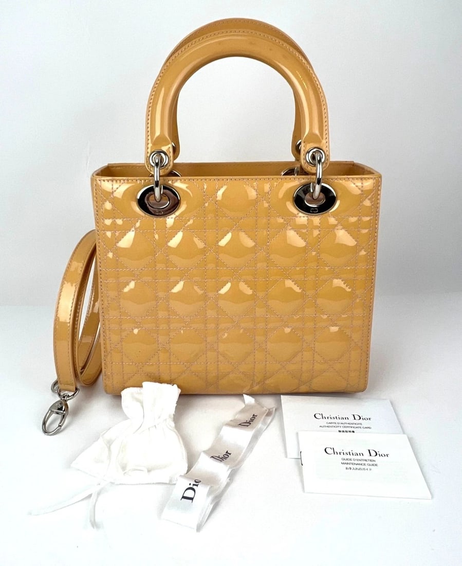 Christian Dior Yellow Patent Leather Cannage Medium Lady Dior Bag - 2