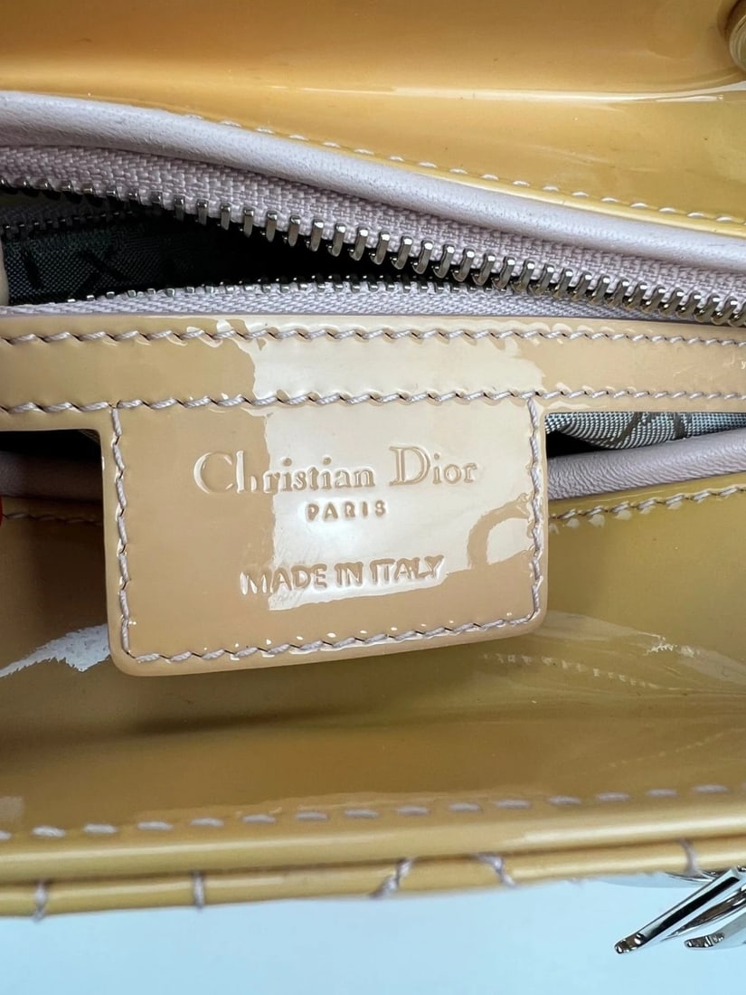 Christian Dior Yellow Patent Leather Cannage Medium Lady Dior Bag - 8