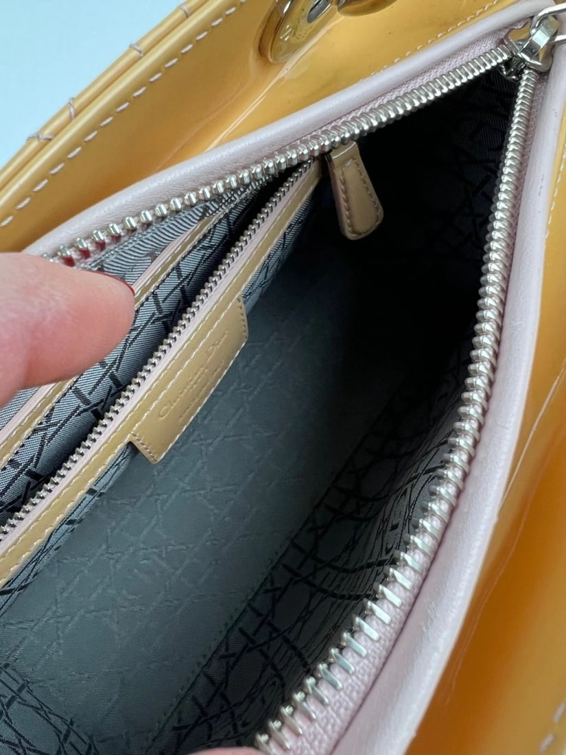 Christian Dior Yellow Patent Leather Cannage Medium Lady Dior Bag - 9