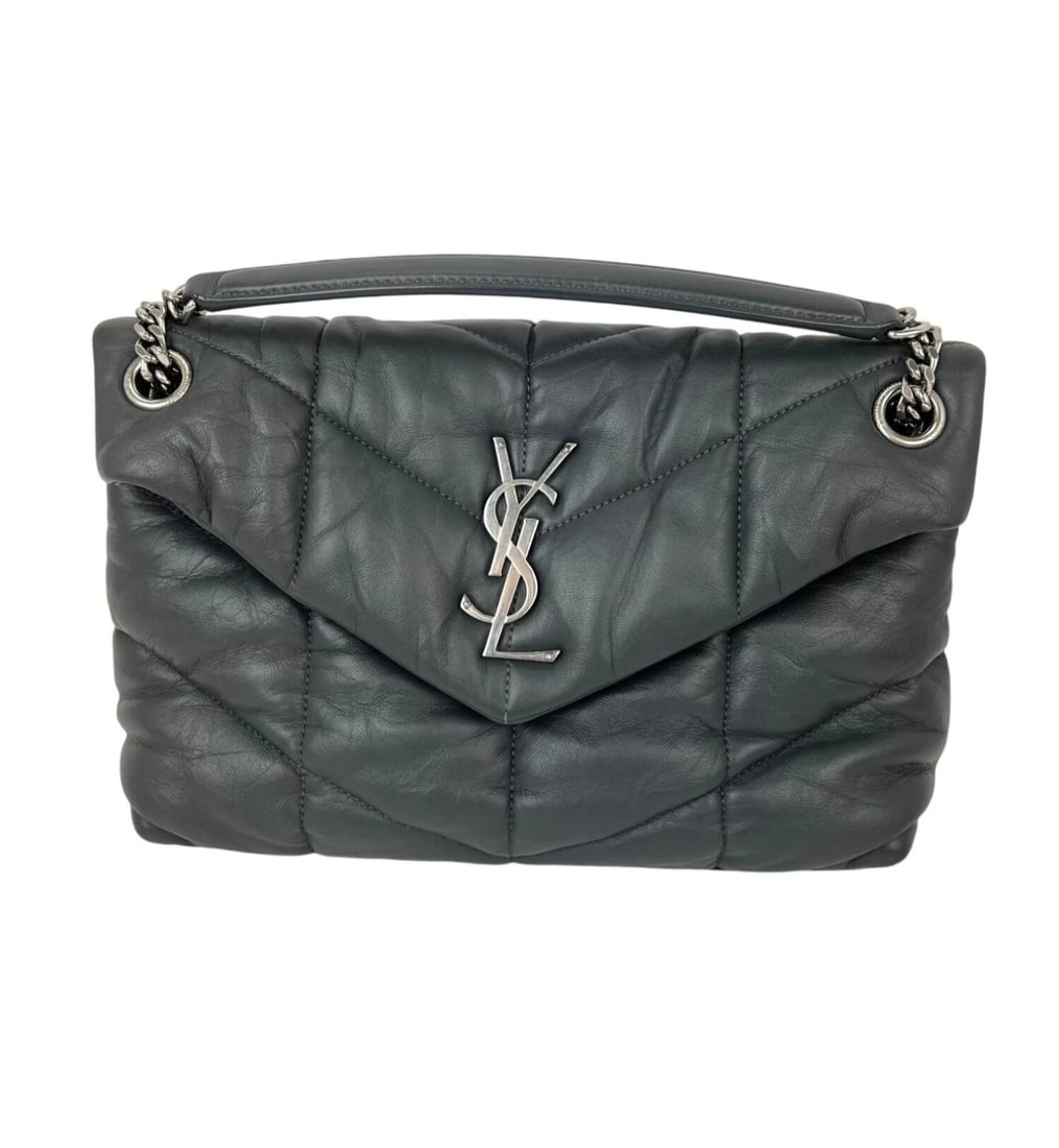 Saint Laurent Lambskin Quilted Small Loulou Puffer Gray Shoulder Bag: Title: Saint Laurent Lambskin Quilted Small Loulou Puffer Gray Shoulder Bag Description: Pre-Owned 100% Authentic Saint Laurent Lambskin Quilted Small Loulou Puffer Gray Shoulder Bag RATING: