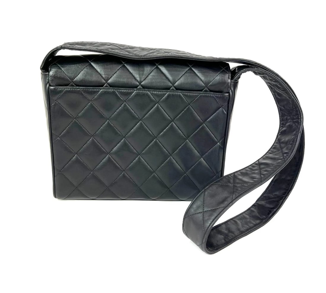 Chanel Vintage Lambskin Quilted CC Flap Black Shoulder Bag - 2