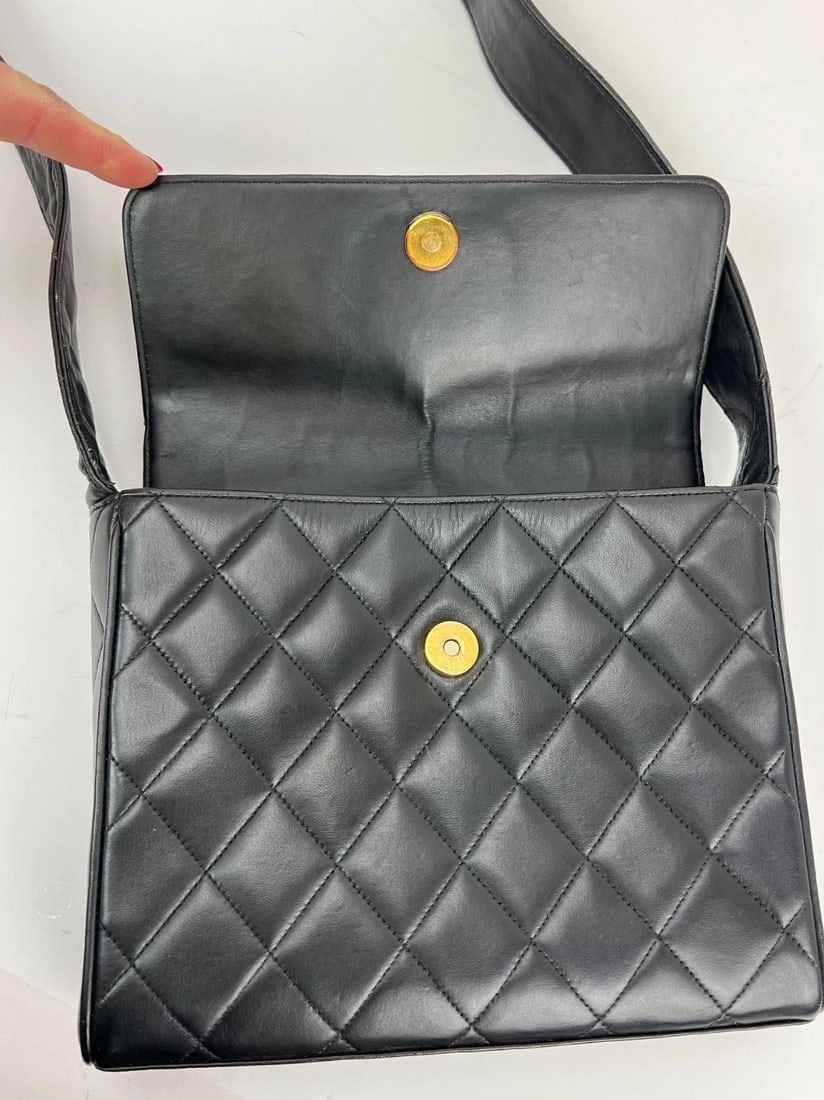 Chanel Vintage Lambskin Quilted CC Flap Black Shoulder Bag - 7