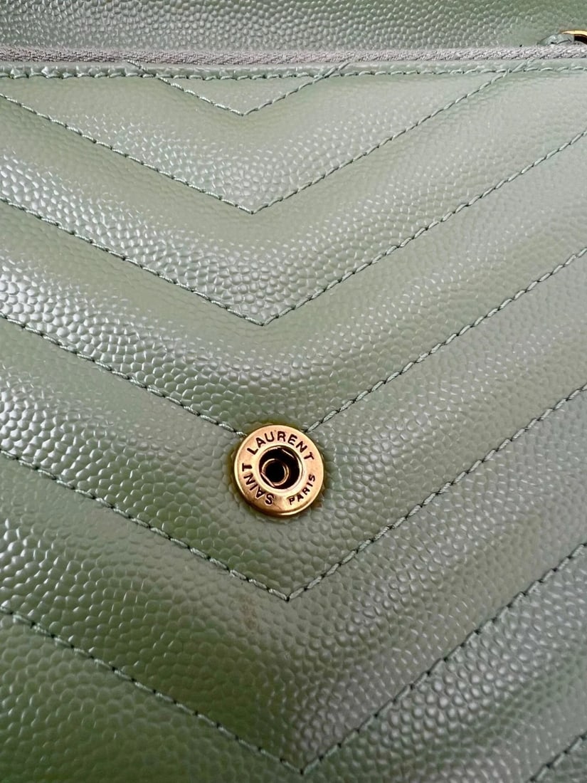 Saint Laurent Green Leather Envelope Chain Bag - 11