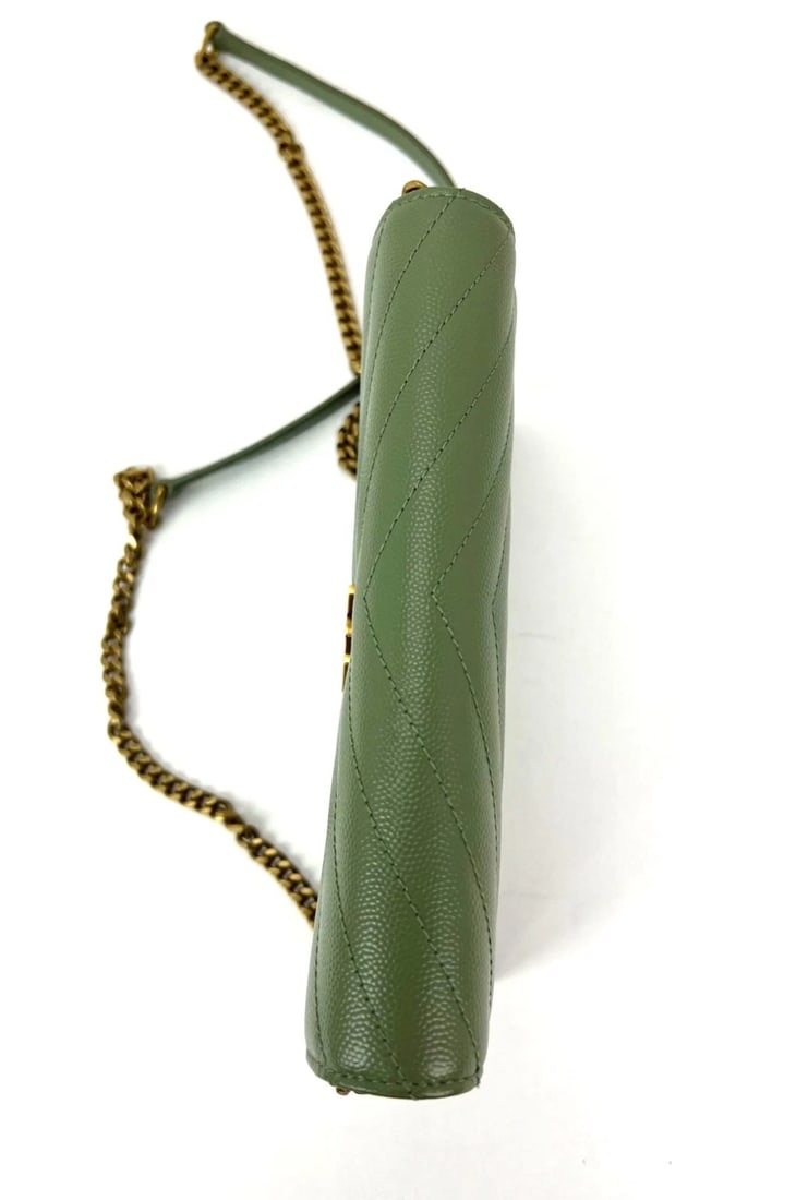 Saint Laurent Green Leather Envelope Chain Bag - 12
