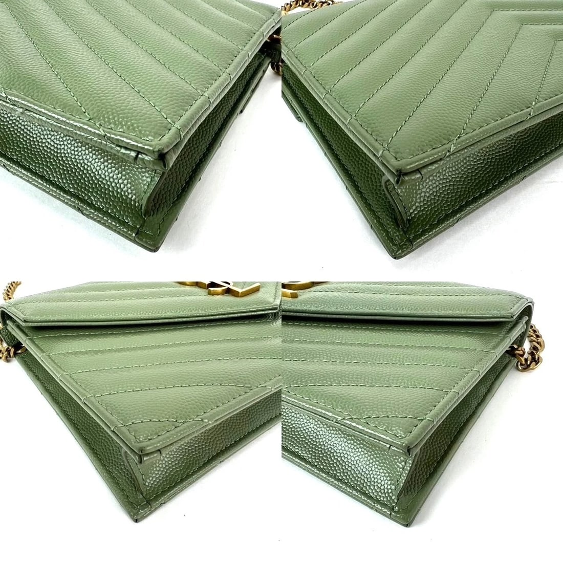 Saint Laurent Green Leather Envelope Chain Bag - 14