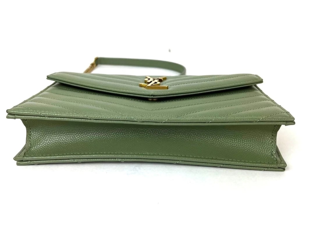 Saint Laurent Green Leather Envelope Chain Bag - 3