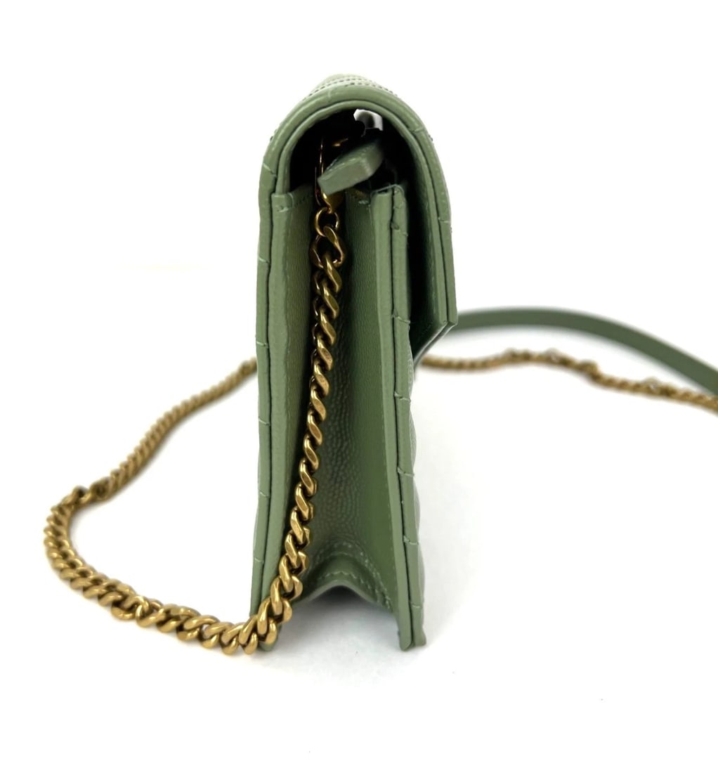 Saint Laurent Green Leather Envelope Chain Bag - 5