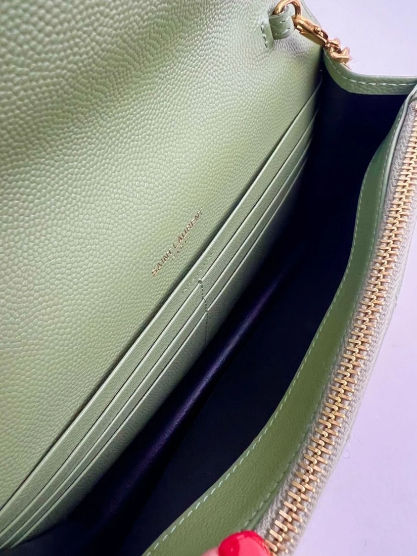 Saint Laurent Green Leather Envelope Chain Bag - 9