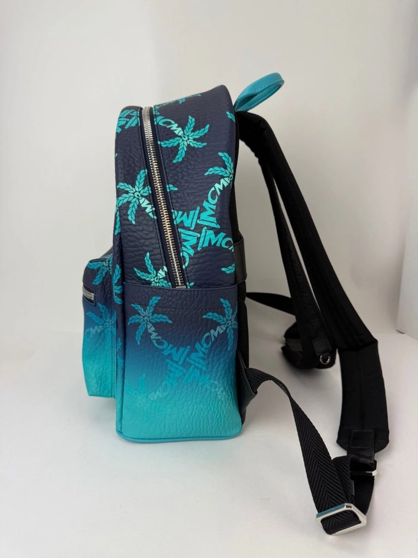 MCM Stark Ceramic Blue Gradation Palm Canvas Backpack - 5