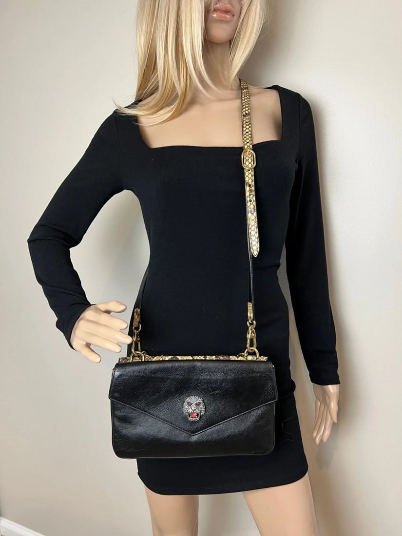Gucci Thiara Double Sided Black Leather Python Crossbody Bag - 20