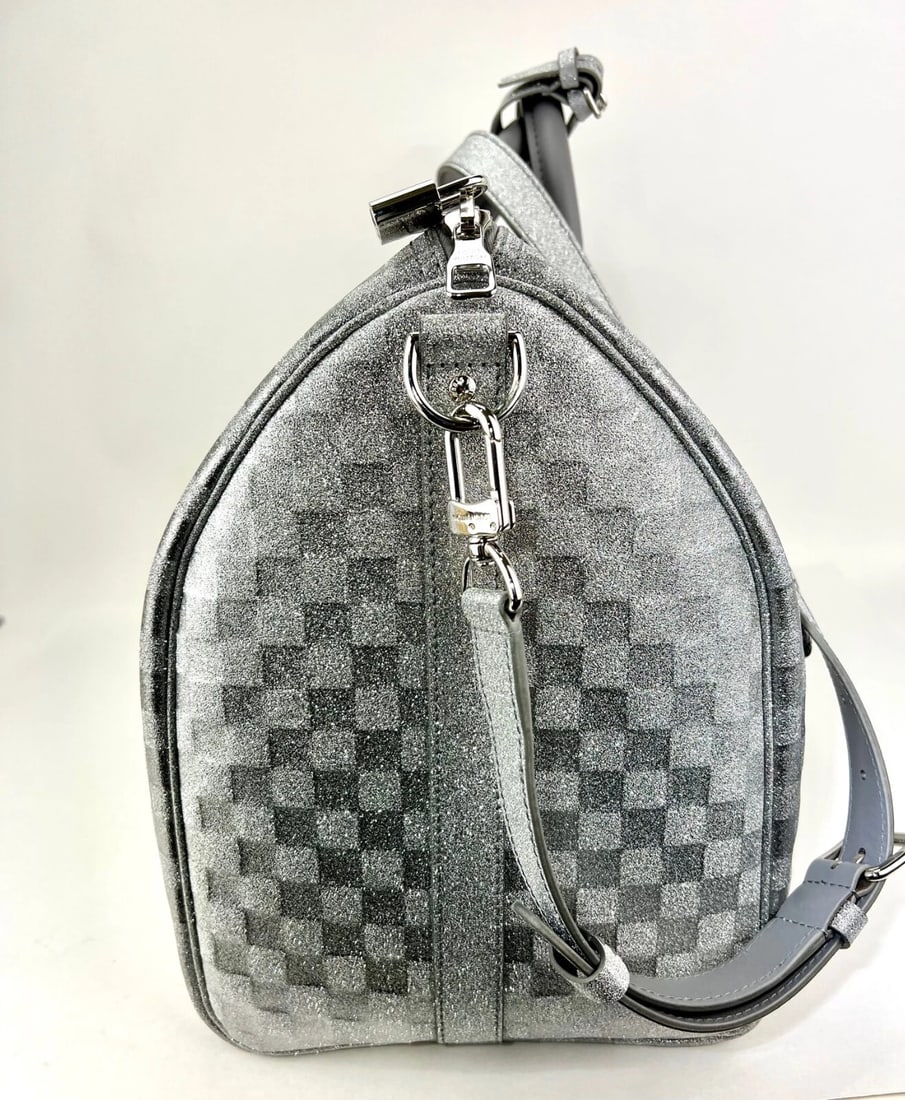 Louis Vuitton Duffle Keepall Bandouliere 50B Silver Glitter Damier Luggage - 10