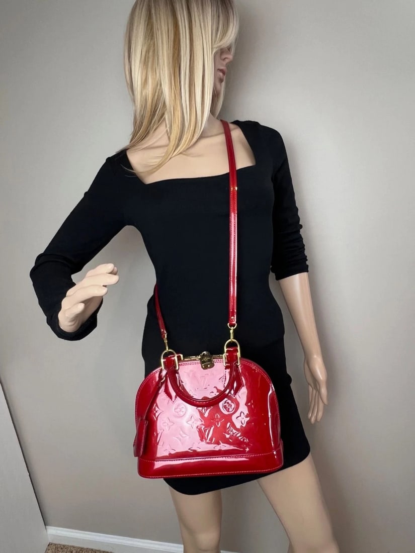 Louis Vuitton Alma BB Monogram Red Vernis Patent Leather Crossbody Bag - 15