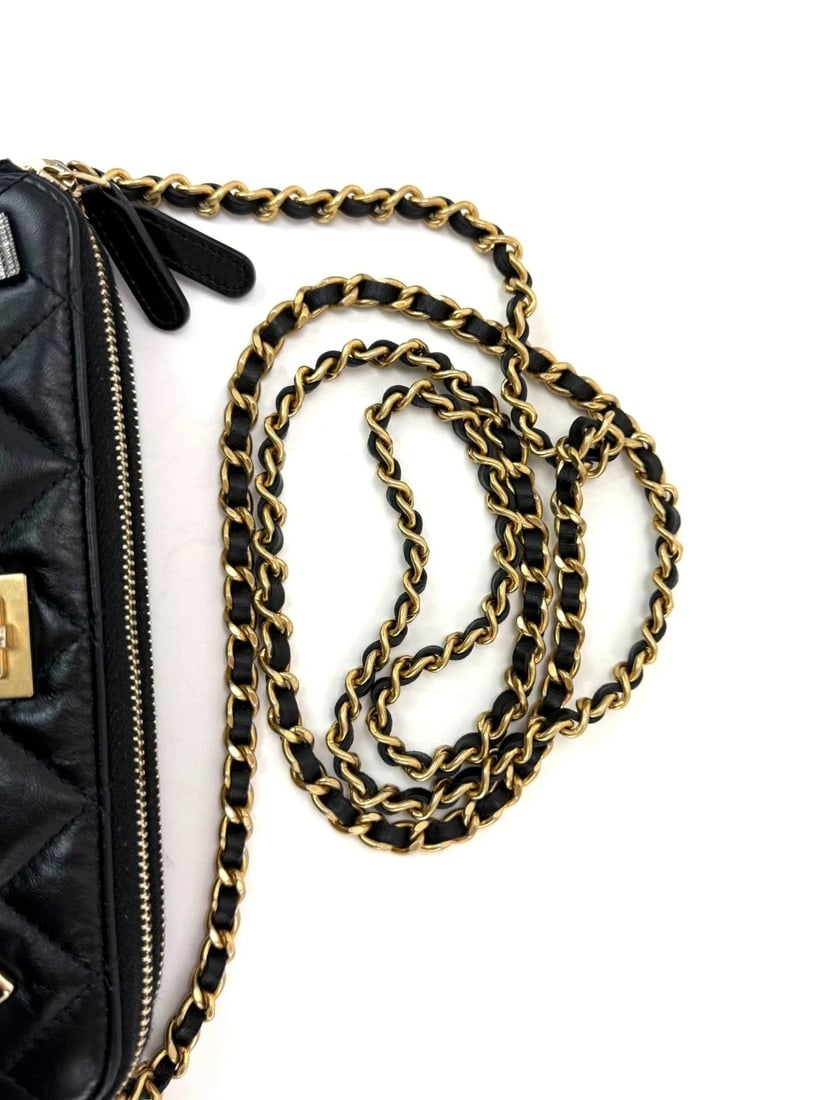 Chanel Lucky Charms 2.55 Black Double Zip WOC Wallet Clutch Bag - 11