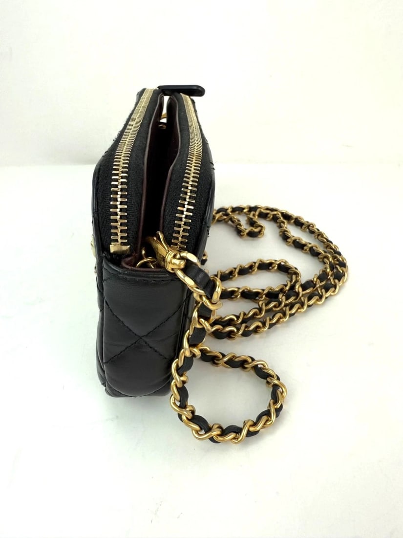Chanel Lucky Charms 2.55 Black Double Zip WOC Wallet Clutch Bag - 4