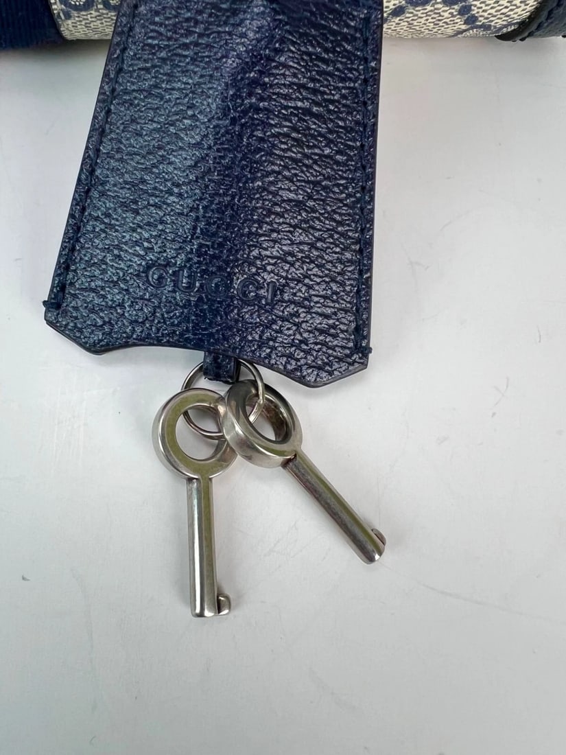 Gucci GG Supreme Dollar Calfskin Web Small Padlock Navy Tote - 13