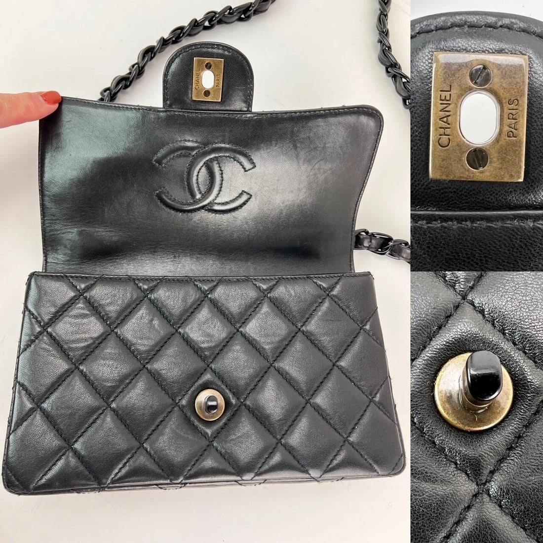 Chanel Vintage Quilted Lambskin Black Resin Chain Small Classic Single Flap - 5