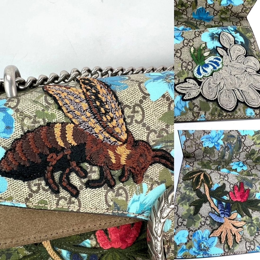 Gucci GGSupreme Blooms Print Embroidered MM Dionysus Blue Shoulder Bag - 5