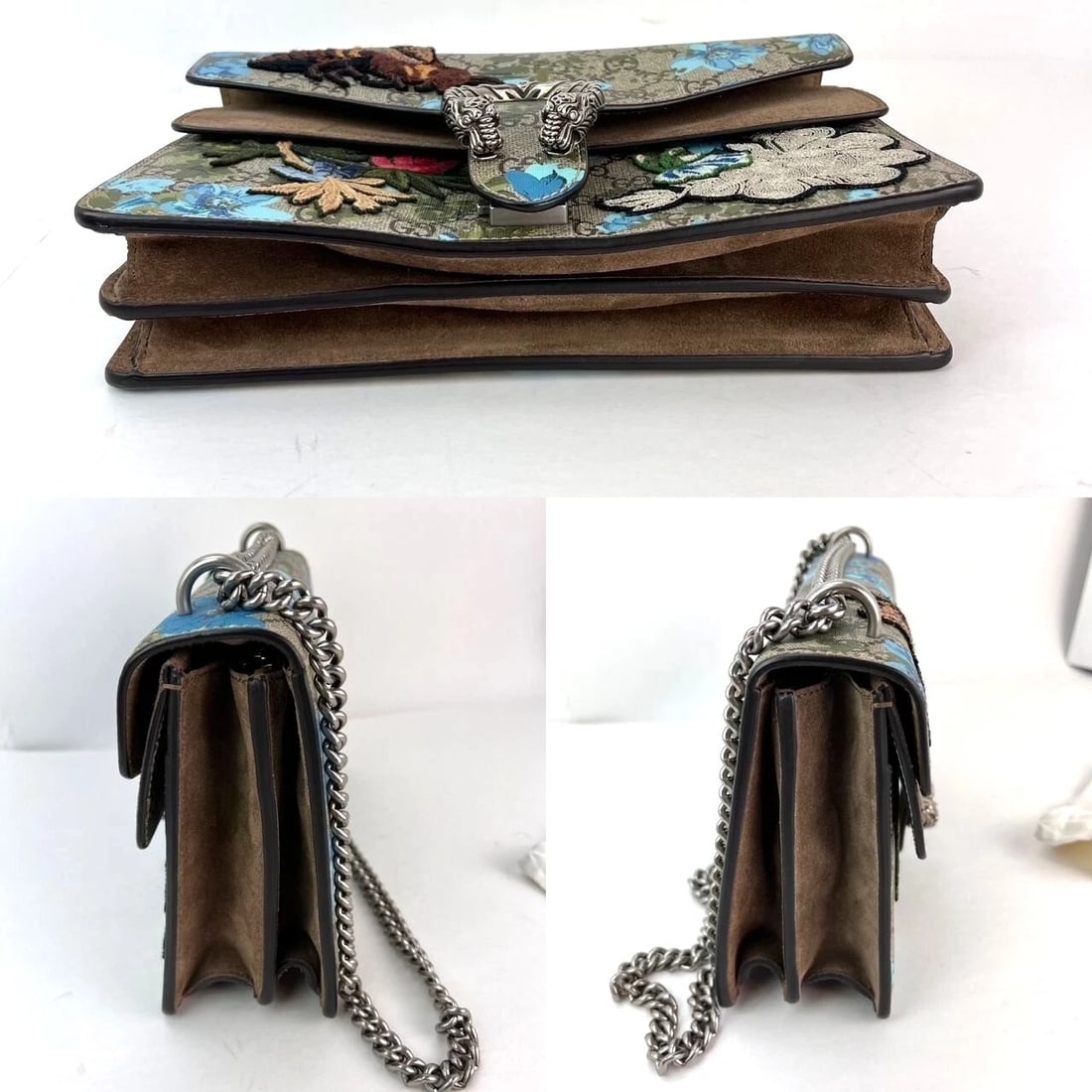 Gucci GGSupreme Blooms Print Embroidered MM Dionysus Blue Shoulder Bag - 6