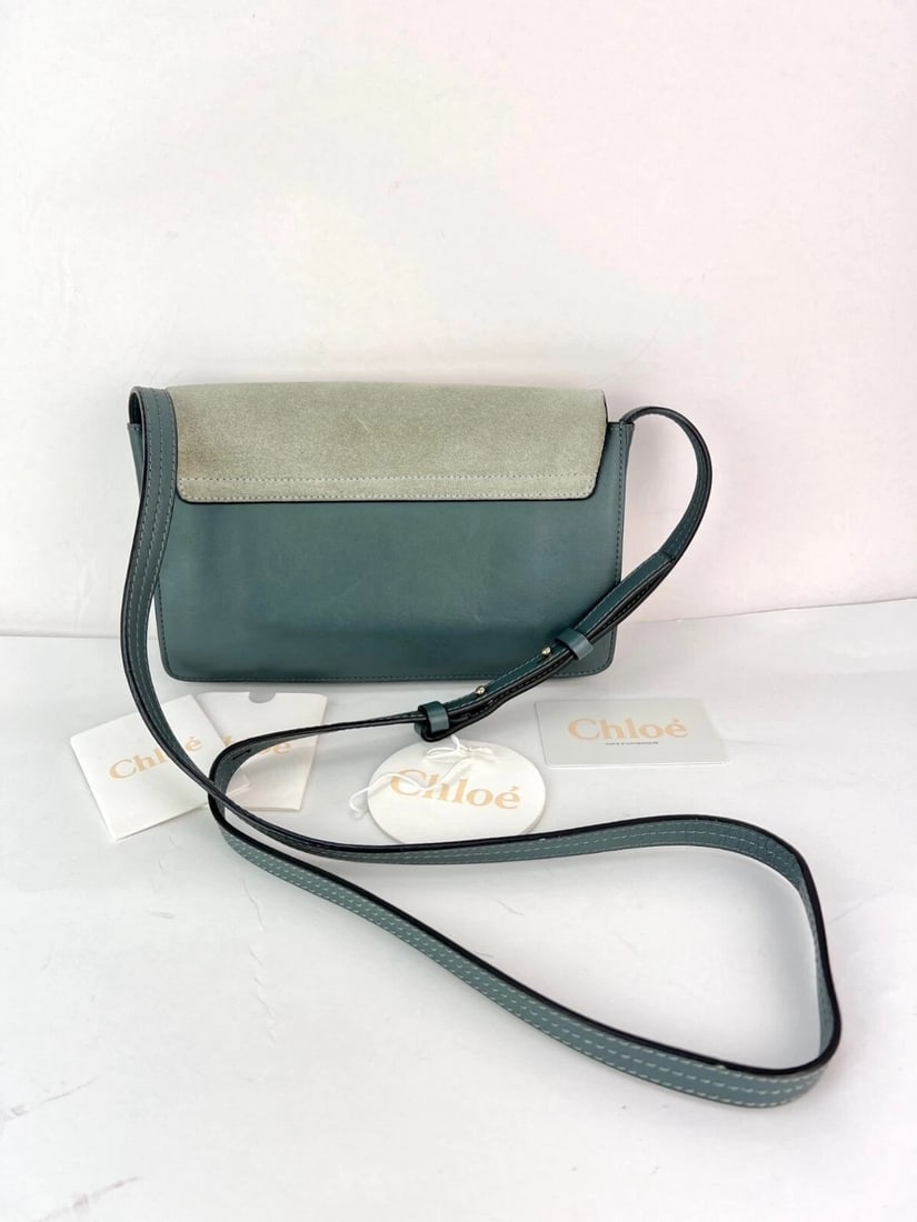 Chloe Faye Chain Suede Leather Gray Blue Crossbody Bag - 2