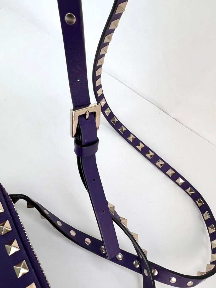 Valentino Rockstud Double Zip Purple Leather Crossbody Bag - 7