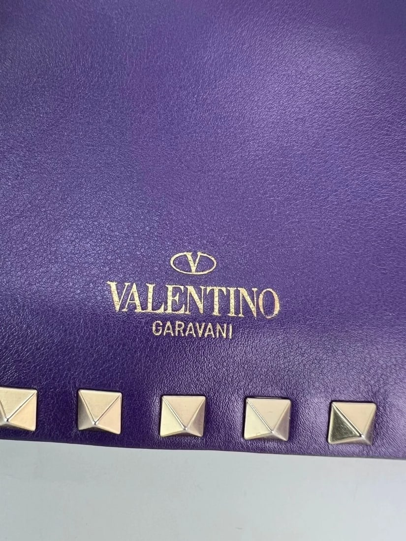 Valentino Rockstud Double Zip Purple Leather Crossbody Bag - 9