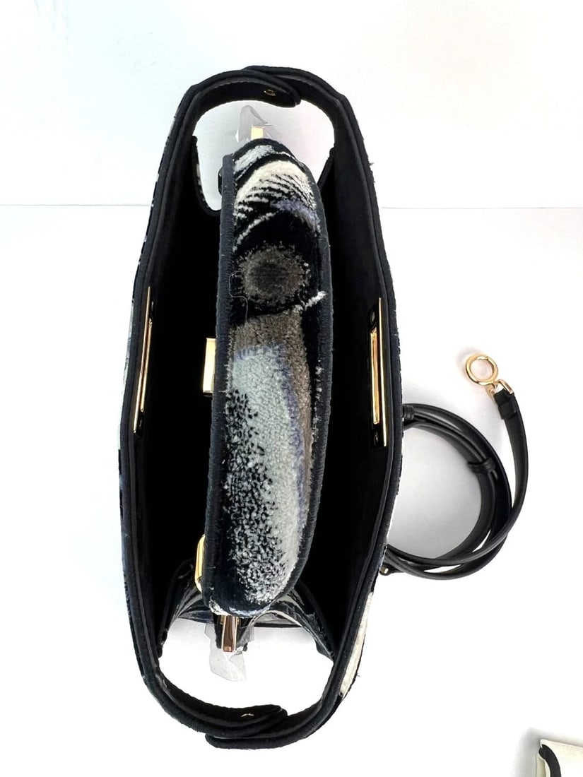 Fendi Peekaboo I see u Medium Printed Velvet Black Blue Satchel Bag - 11