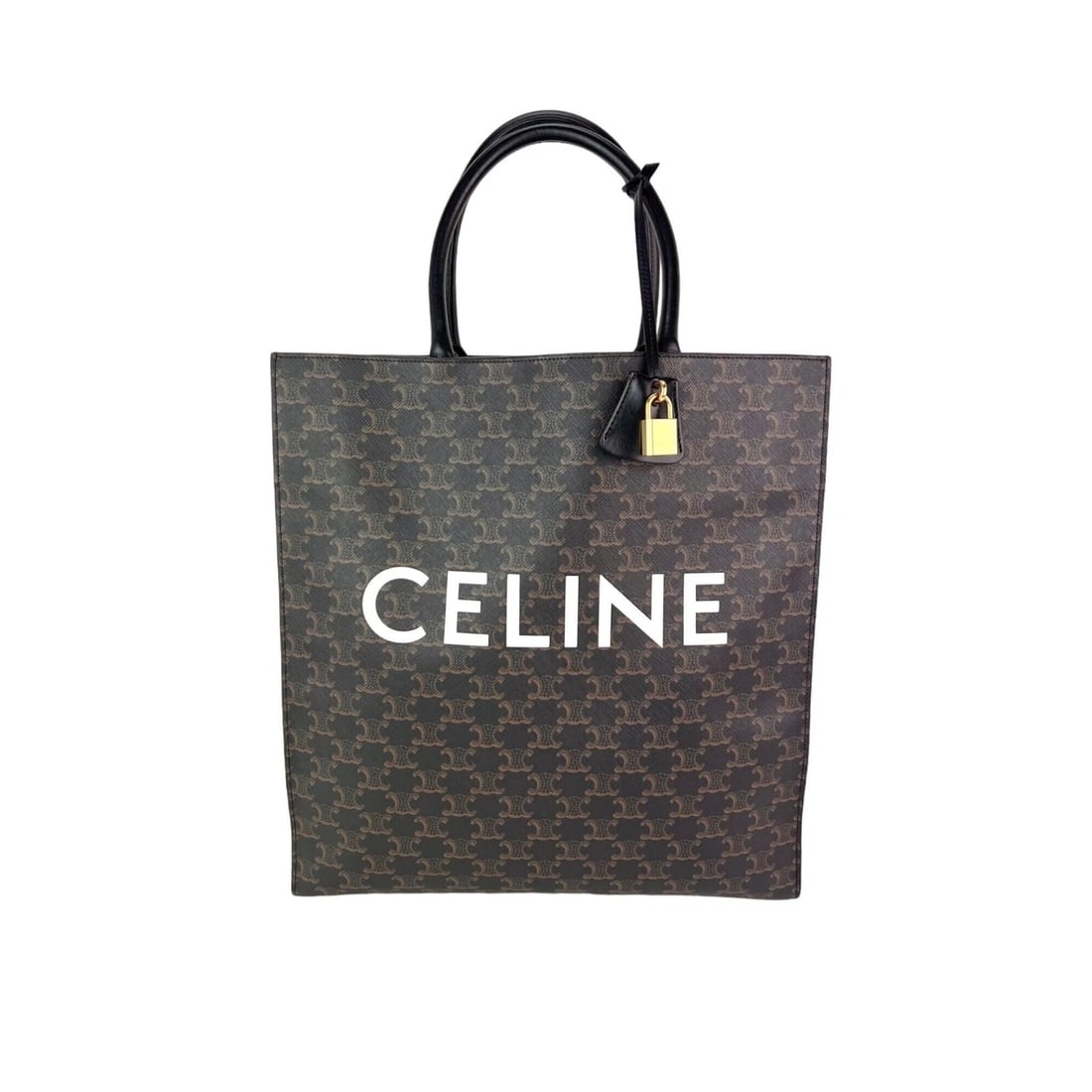 Celine Triomphe Vertical Cabas Black Monogram Canvas Tote: Title: Celine Triomphe Vertical Cabas Black Monogram Canvas Tote Description: Preowned Authentic Celine Triomphe Vertical Cabas Black Monogram Canvas Tote RATING: A/B...Very Good, well maintained,
