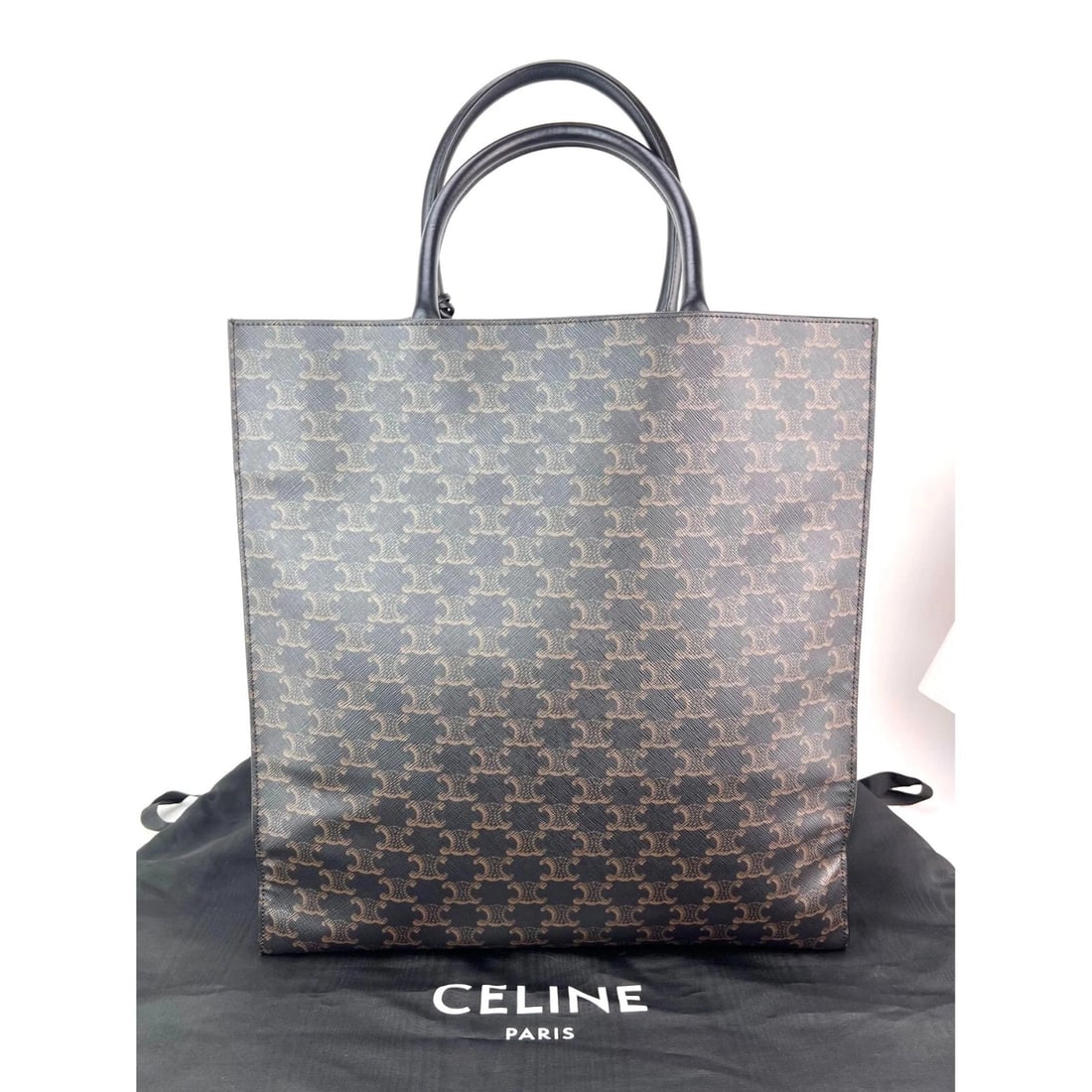 Celine Triomphe Vertical Cabas Black Monogram Canvas Tote - 2